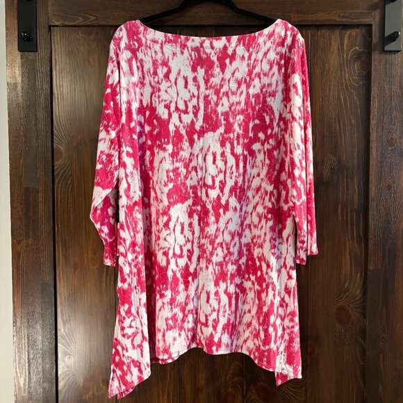 JM Collection Women's XL White & Pink Ikat Floral Jacquard 3/4-Sleeve Top NWT - Picture 5 of 6